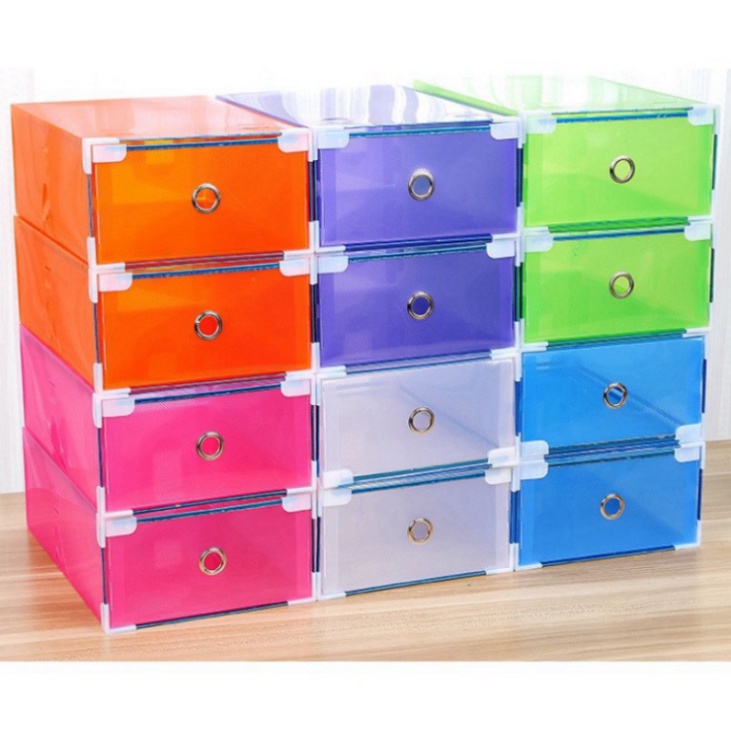 Hộp đựng giày nhựa cứng trong suốt culaHOME, hôp để giày sneaker viền kim loại cula4164