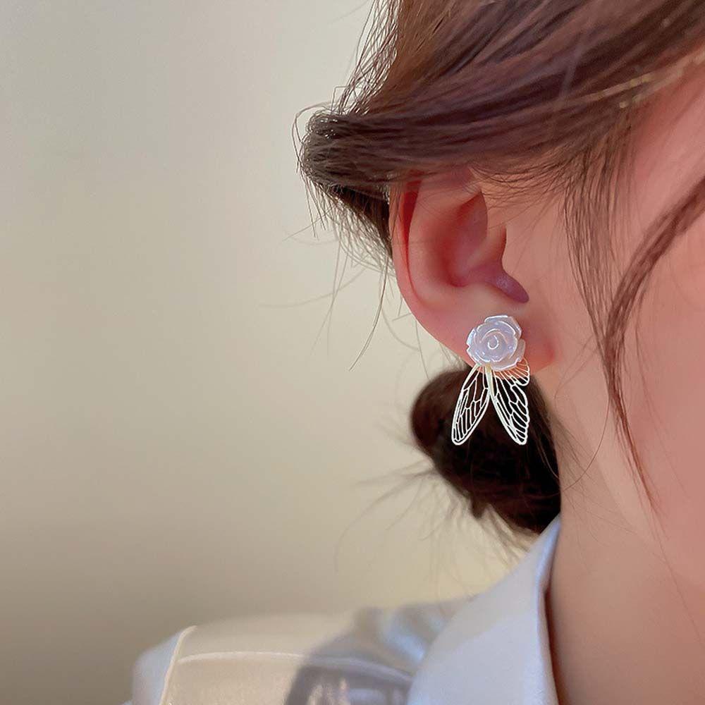 MOCHO Bông Tai Hình Bướm Màu Trắng Phong Cách Hàn Quốc Sang Trọng Thời Trang Cho Nữ