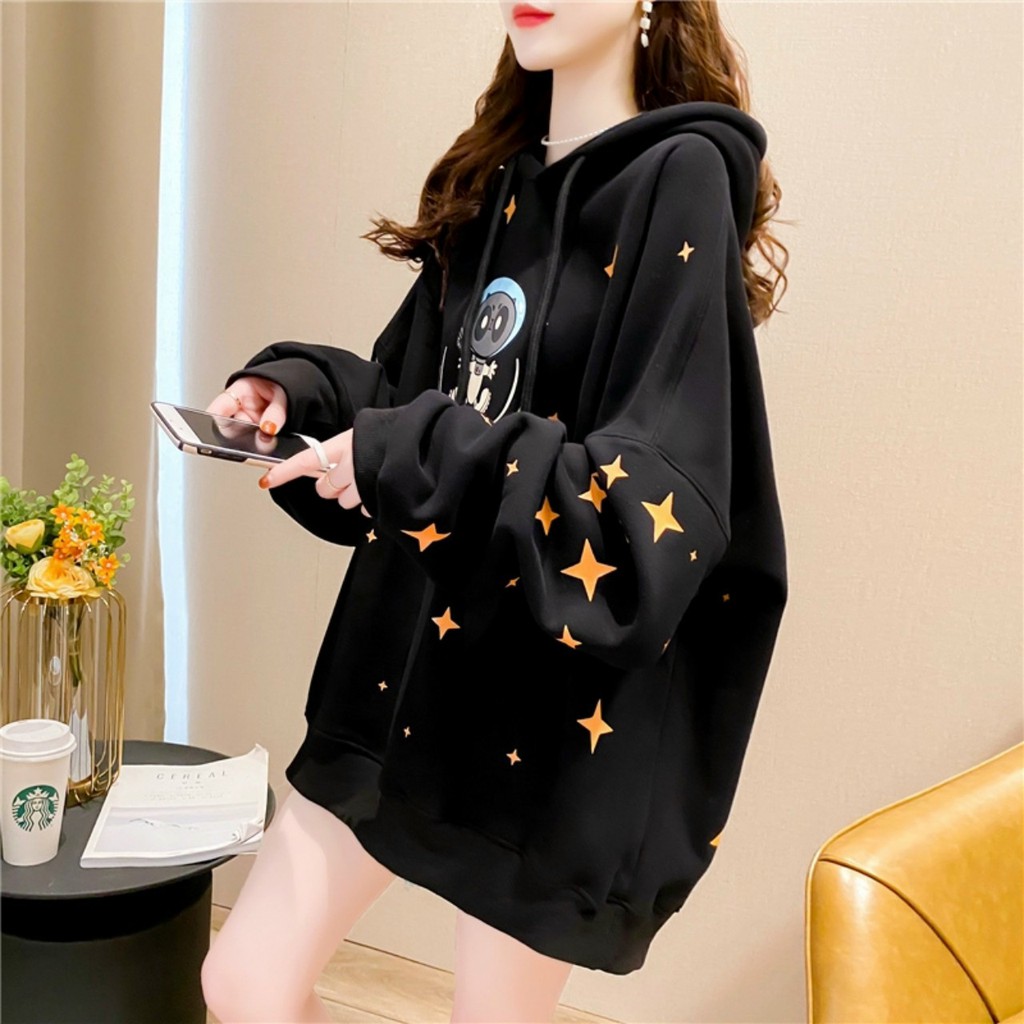 Áo Khoác Nữ Hoodie Nỉ Lyn House In Hình Phi Hành Gia Form Rộng Unisex Có 3 Màu Đen Trắng Xanh