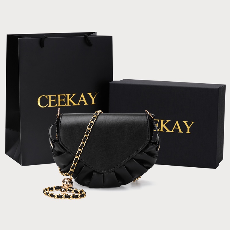 🌸Hàng Order🌸 Túi Xách Nữ CEEKAY Da Gấp Nếp Độc Lạ Nắp Gập Quai Da Phối Xích Quả Lắc Sang Chảnh Nữ Tính 🌸 Hàng Quảng Châu