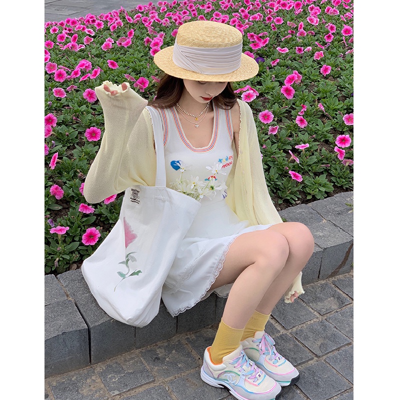 Áo croptop XIAOZHAINV không tay thêu họa tiết phong cách Hàn Quốc thời trang mùa hè cho nữ