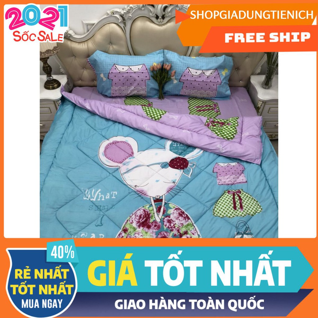 Bộ Chăn Phao Ga Gối PoLy Nhập Cao Cấp CÔ GÁI VÁY HOA