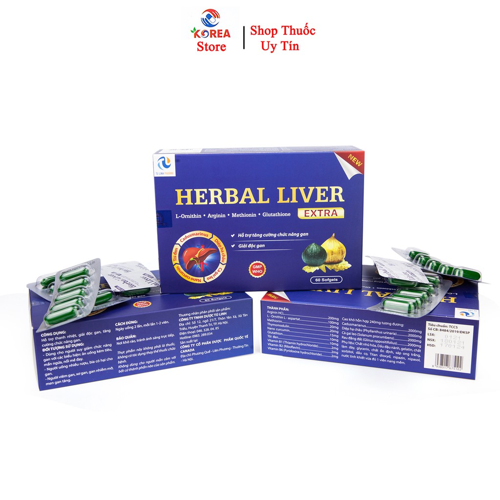 Bổ gan HEBAL LIVER EXTRA gải độc mát gan, tăng cường chức năng gan, hộp 60 viên