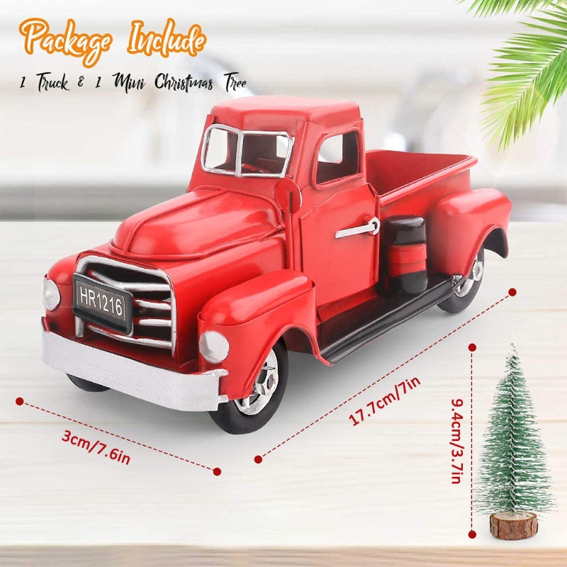 Đồ trang trí xe tải màu đỏ phong cách cổ điển dùng trang trí Giáng Sinh