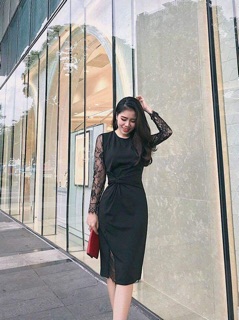 Đầm len xoắn eo