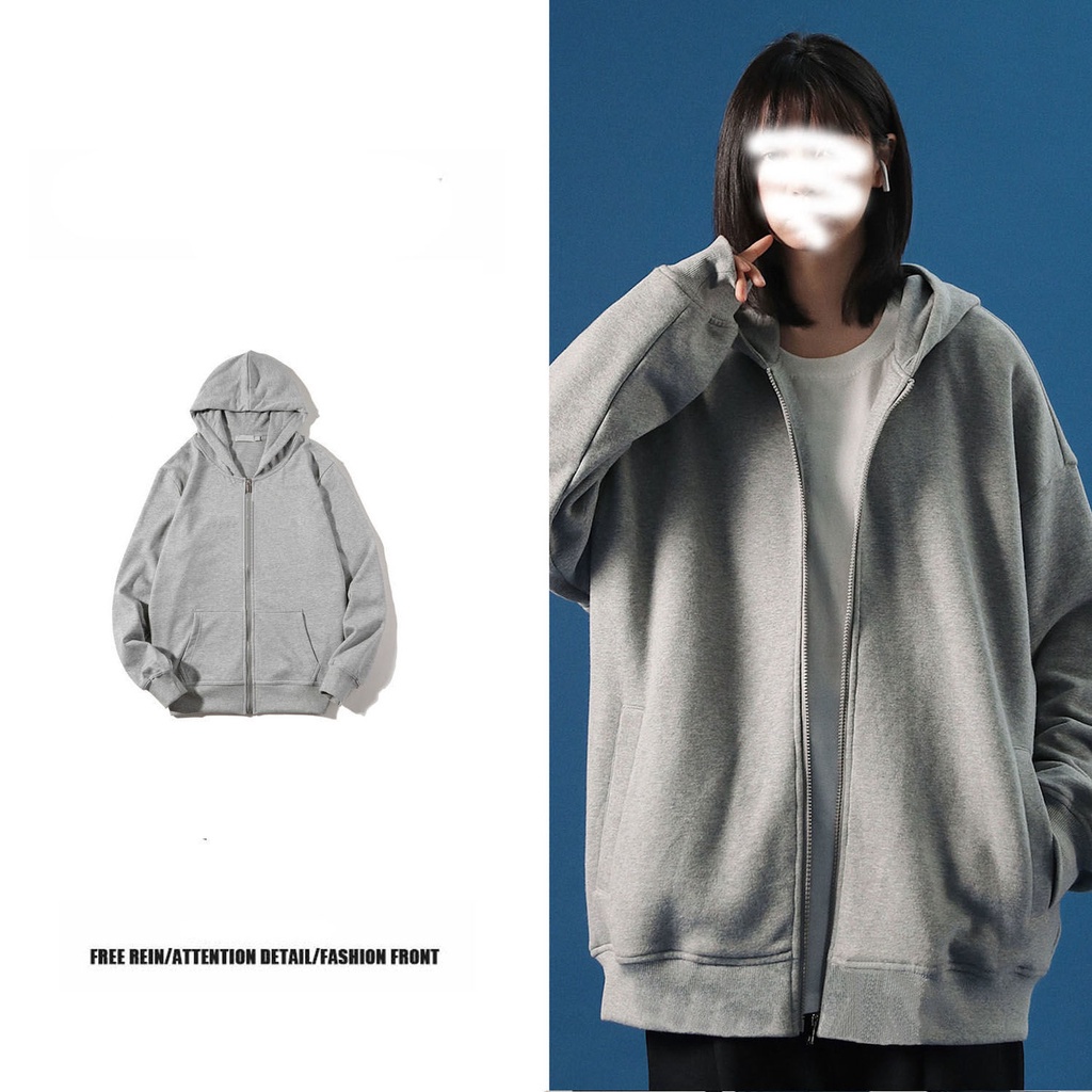 Áo Khoác Hoodie Dáng Rộng Phối Khóa Kéo Thời Trang Xuân Thu Mới 2021