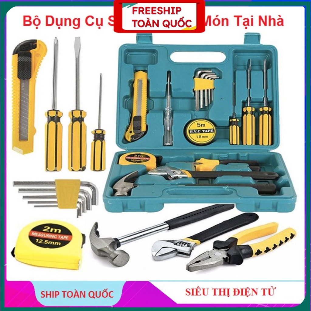 Bộ Dụng Cụ Sửa Chữa Đa Năng, kìm Búa Tô Vít Mỏ Lết Lục Giác Bút Thử Điện Thước Băng Keo Dao . .