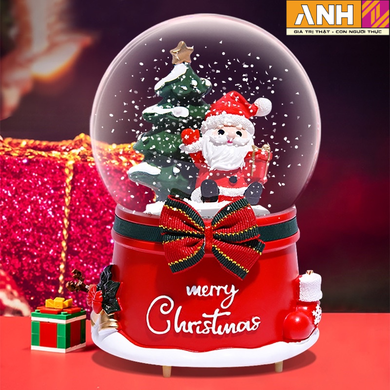 Quả Cầu Pha Lê Phát Nhạc ánh sáng và tuyết. Trang Trí, quà tặng Hình Ông Già Noel