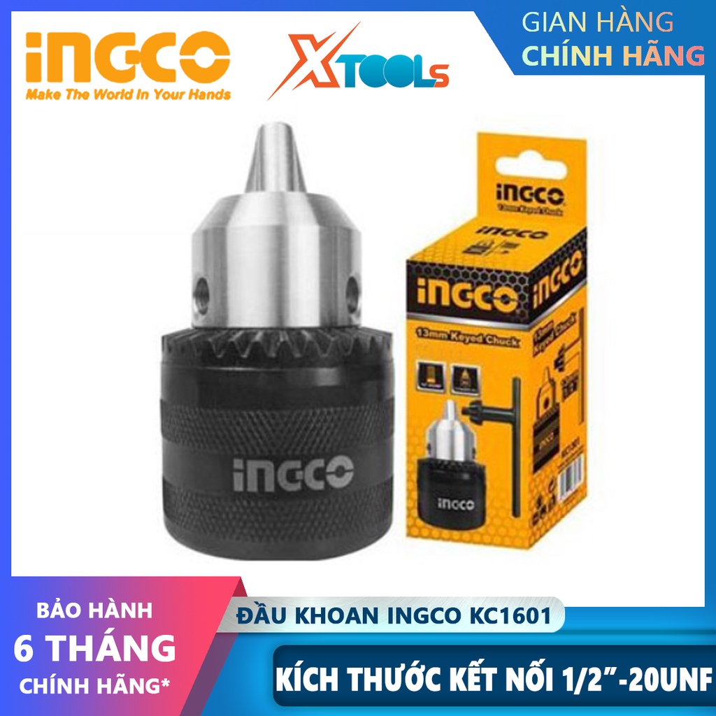 Đầu khoan INGCO KC1601 đầu máy khoan khả năng khoan 1.5-13mm, kích thước kết nối 1/2 inch, kèm 1 khóa vặn chuyên dùng kh