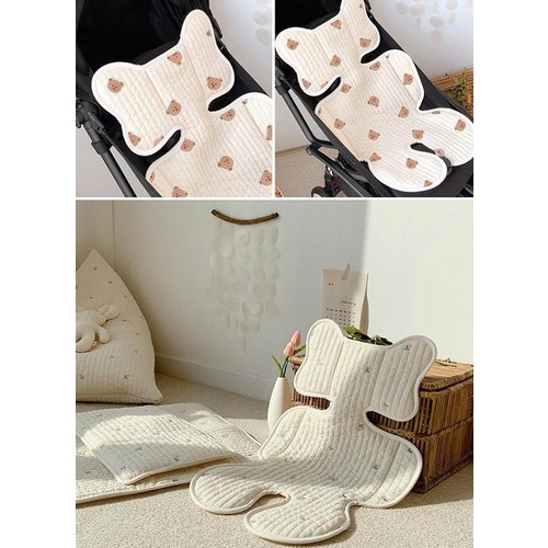 Miếng Lót Xe Đẩy Hoạ Tiết Gấu Thêu Chất Cotton Mềm Cho Bé