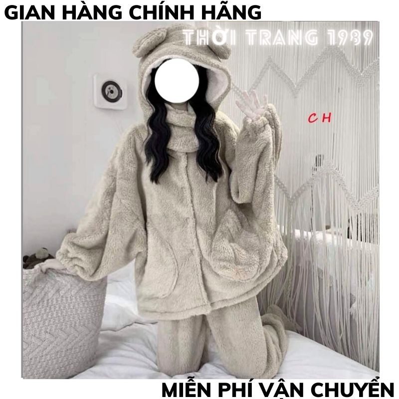 Bộ ngủ tai gâu Bộ đồ ngủ mùa đông lông cừu giữ nhiệt tốt,nhung bông mềm mịn bộ nữ siêu đẹp,bộ mặc nhà phong cách hànquốc