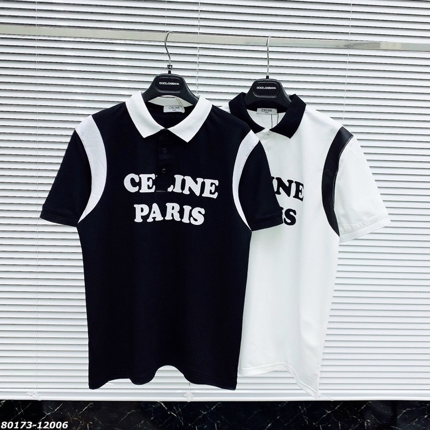 Áo Polo Nam Celine Paris Cổ Bẻ Hai Màu Đen Trắng Phối Màu Tay Áo - AC172