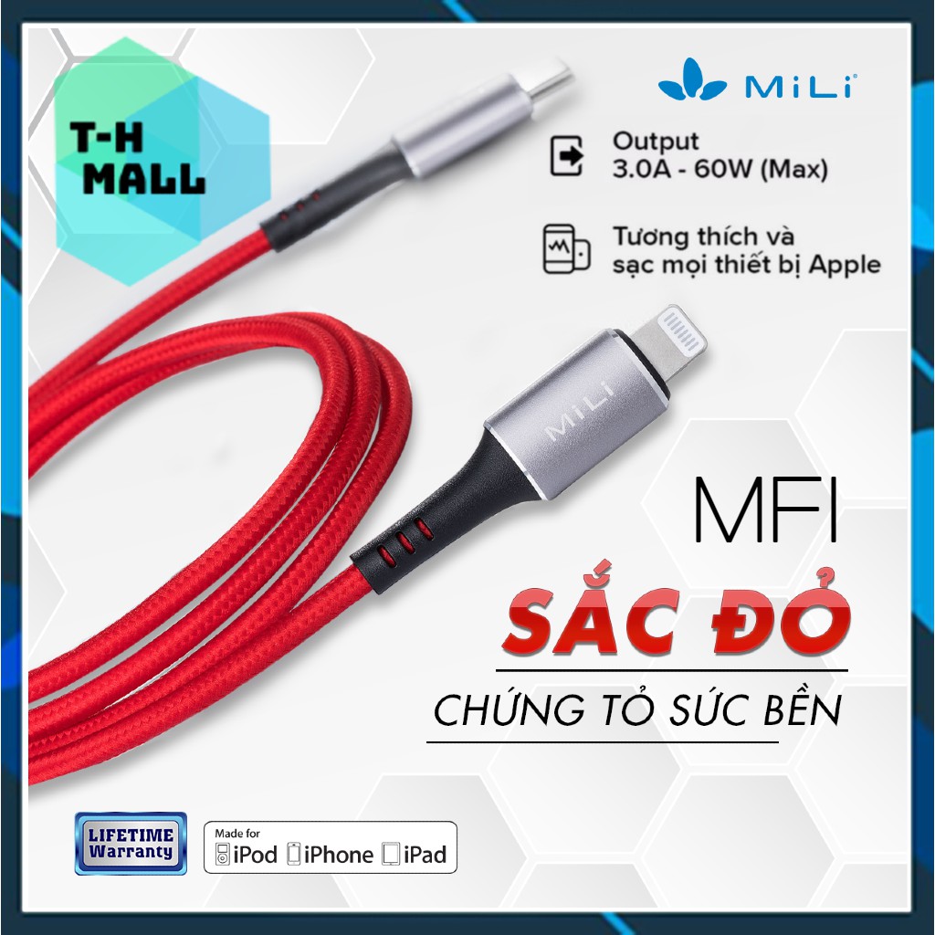 [Chuẩn MFI] Cáp iphone Mili HI-L90  Type-C to Lightning (1m) l Power Delivery 60W (Max) BH trọn đời
