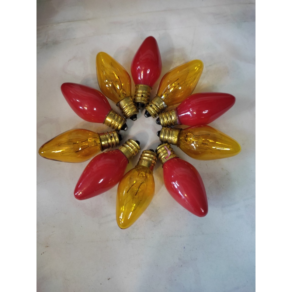 10 bóng quả nhót sợi đốt bóng đèn thờ đèn ngủ màu đỏ vàng đui E12 Vĩ Châu