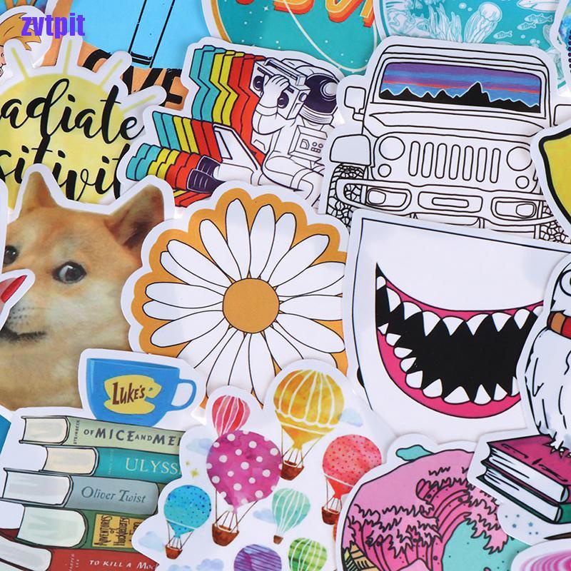 Set 53 Miếng Dán Trang Trí Sổ Tay / Va Li / Đàn Ghi Ta / Laptop Màu Vàng Nhạt Diy