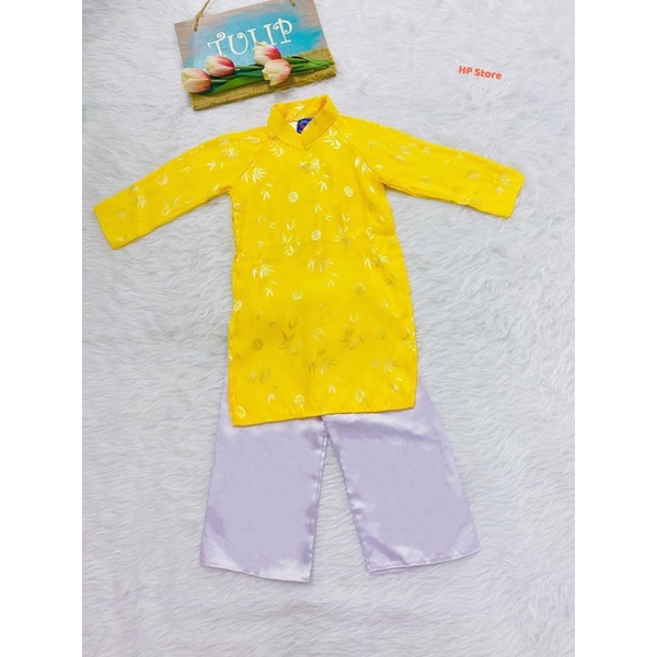 Áo Dài Lụa Vàng Kèm Quần Truyền Thống Cách Tân Lụa Thái Tuấn L&L Bé Gái Từ 24 Tháng Đến 3 Tuổi
