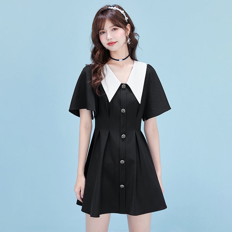 Đầm Dáng Chữ A Cổ Chữ V Form Rộng Phong Cách Pháp