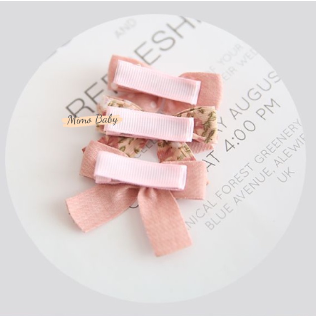 Set 3 kẹp tóc thắt nơ vải phong cách tiểu thư cho bé gái KT24 Mimo Baby