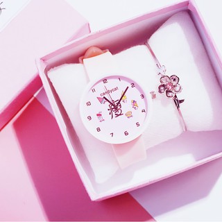 (Ko lắc) Đồng hồ thời trang nữ dây cao su C28 Candycat mặt FOODY