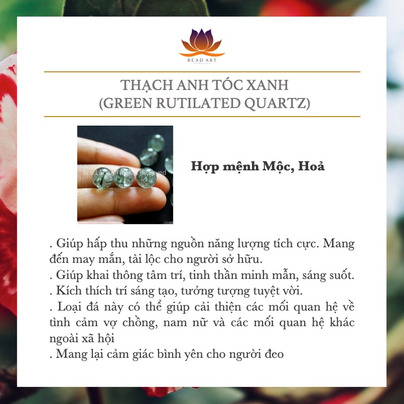 [1 Hạt] 9MM T.A Tóc Xanh Loại AA, Hoả, Mộc, Phối Vòng Tay Phong Thuỷ, Chuỗi Hạt S43 - Bead Art