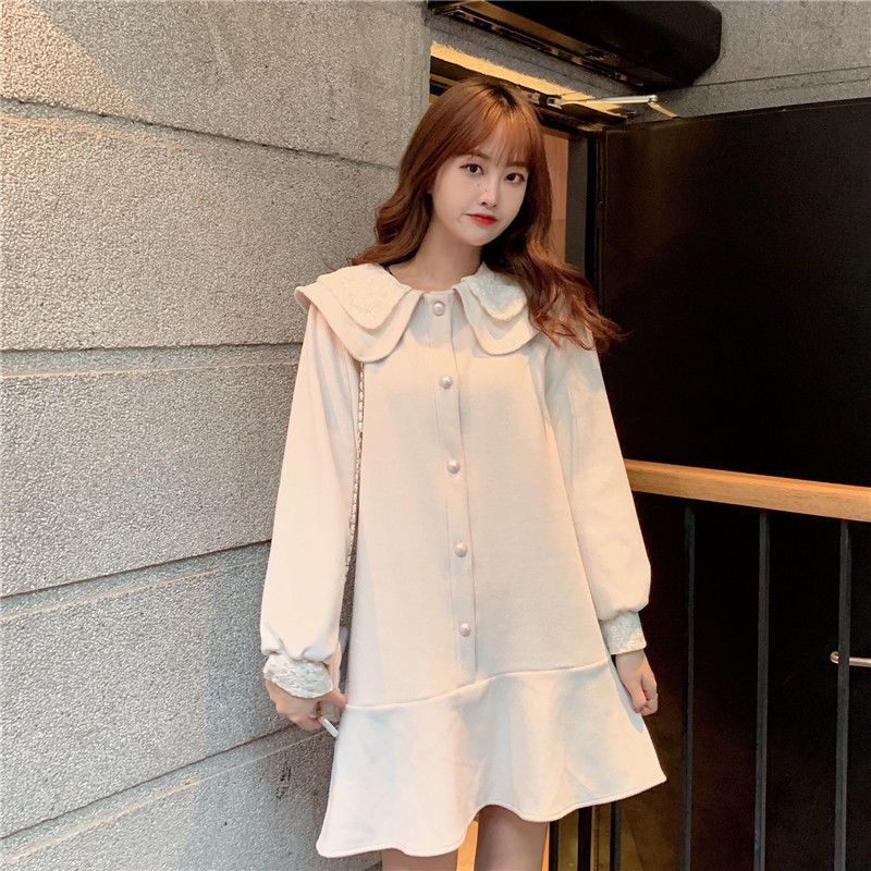 IELGY Đầm Dài Tay Dáng Chữ a Màu Đen Thời Trang Cho Nữ