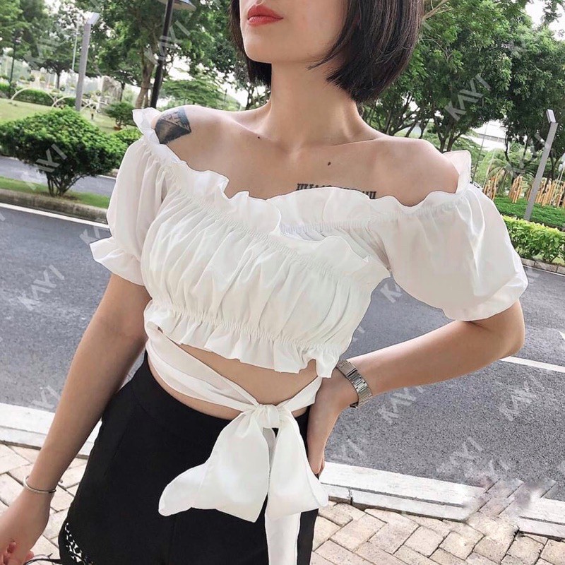 Áo bèo nhún thắt nơ hông ulzzang nữ tính