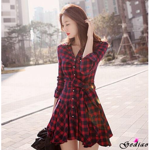 Đầm nữ tay dài dáng ôm họa tiết caro thời trang quyến rũ