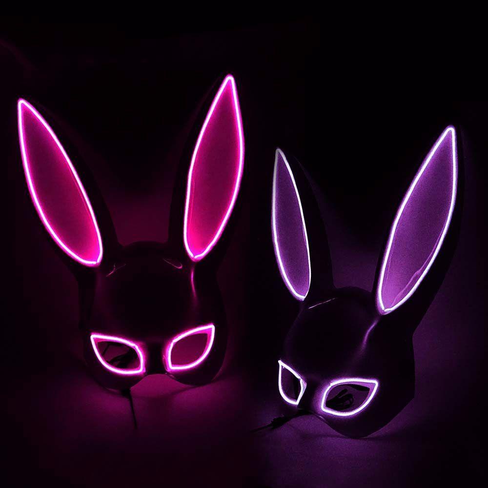 Mặt Nạ Nhựa Hóa Trang Halloween Hình Thỏ Có Đèn Led Độc Đáo