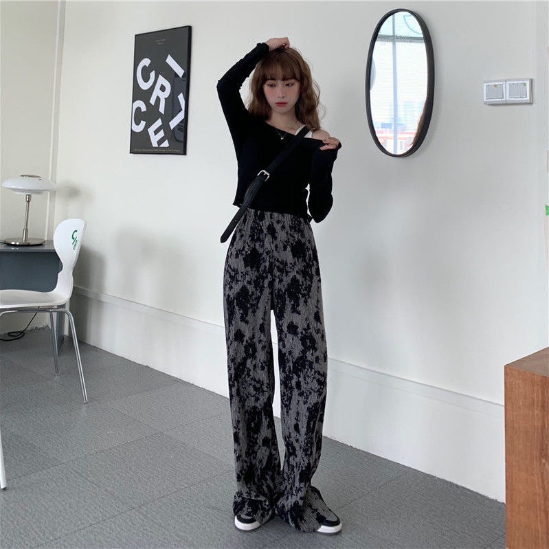 Quần ống rộng Lưng Cao Màu Nhuộm Thời Trang Mùa Hè Cho Nữ