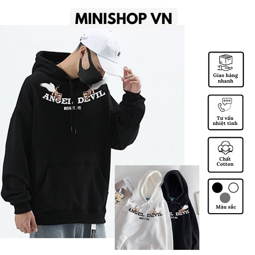 Áo nỉ hoodie nam nữ Angel Devil form rộng chất nỉ dày mềm mịn phong cách trẻ trung