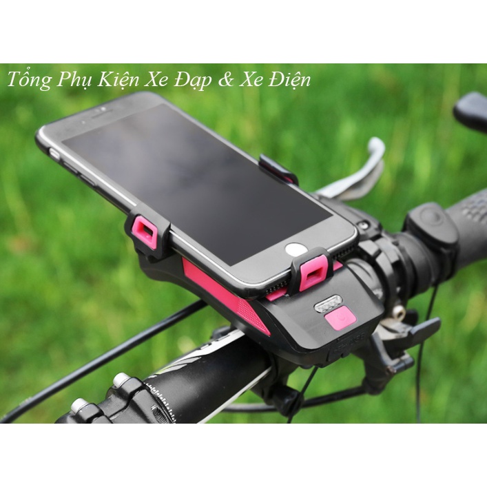 Đèn Xe Đạp Siêu Sáng Sạc Usb 4 Tính Năng Đèn, Còi, Giá Đỡ Điện Thoại, Sạc Dự Phòng Chống Nước Tuyệt Đối