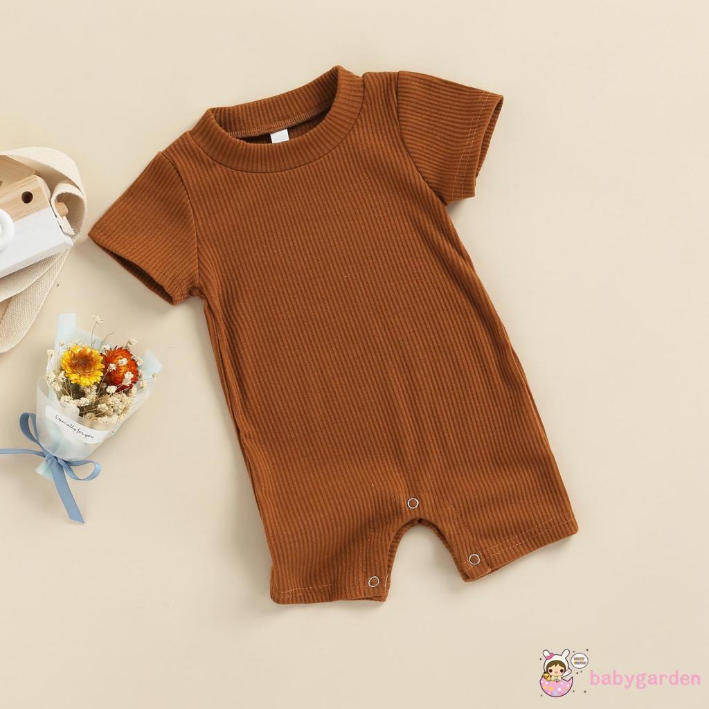 Áo Liền Quần Ngắn Tay Cổ Tròn Màu Trơn Thời Trang Mùa Hè Cho Bé 0-18 Tháng Tuổi