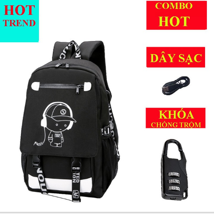 Balo nam nữ đi học thời trang Luffy Phong Cách Mới, ĐỘC ĐÁO,Sẵn Cáp Sạc, Khóa Số Chống Trộm - BL74