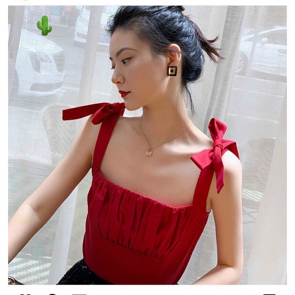 Áo kiểu 2 dây nhúm ngực buộc nơ vai xinh PC28