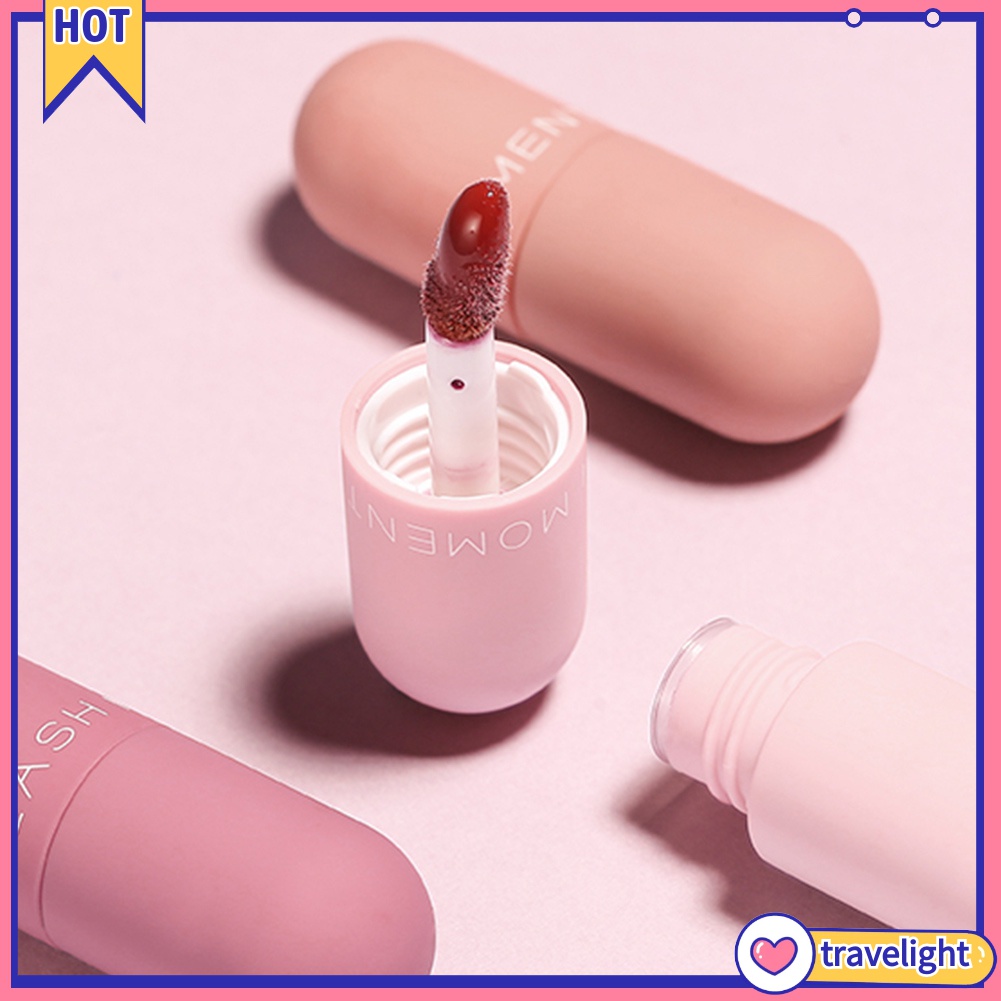 Set 3 son nhung lì dạng lỏng thiết kế vỏ hình viên thuốc mini dễ thương