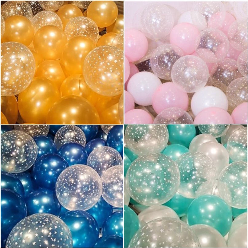 Set 10 Bóng Bay Trong Suốt In Sao Trang Trí Sinh Nhật