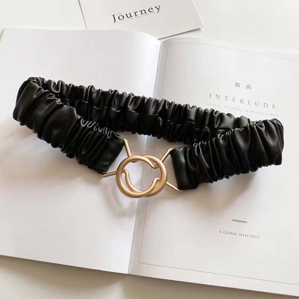 Thắt lưng co giãn khóa kim loại hình học màu đen đơn giản cho nữ