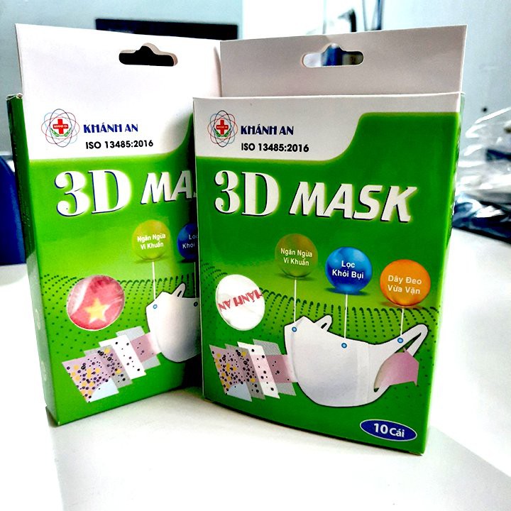 Khẩu trang y tế 3D Mask khánh an hàng công ty chính hãng có dập logo sử dụng công nghệ nhật