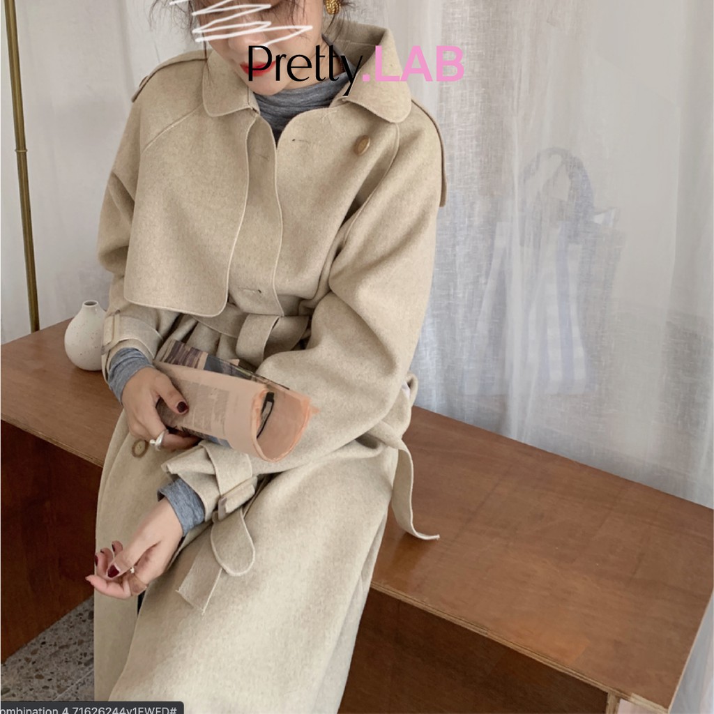 Áo dạ dài cao cấp Cashmere Warm Coat 2 mặt màu be Key4 Lab