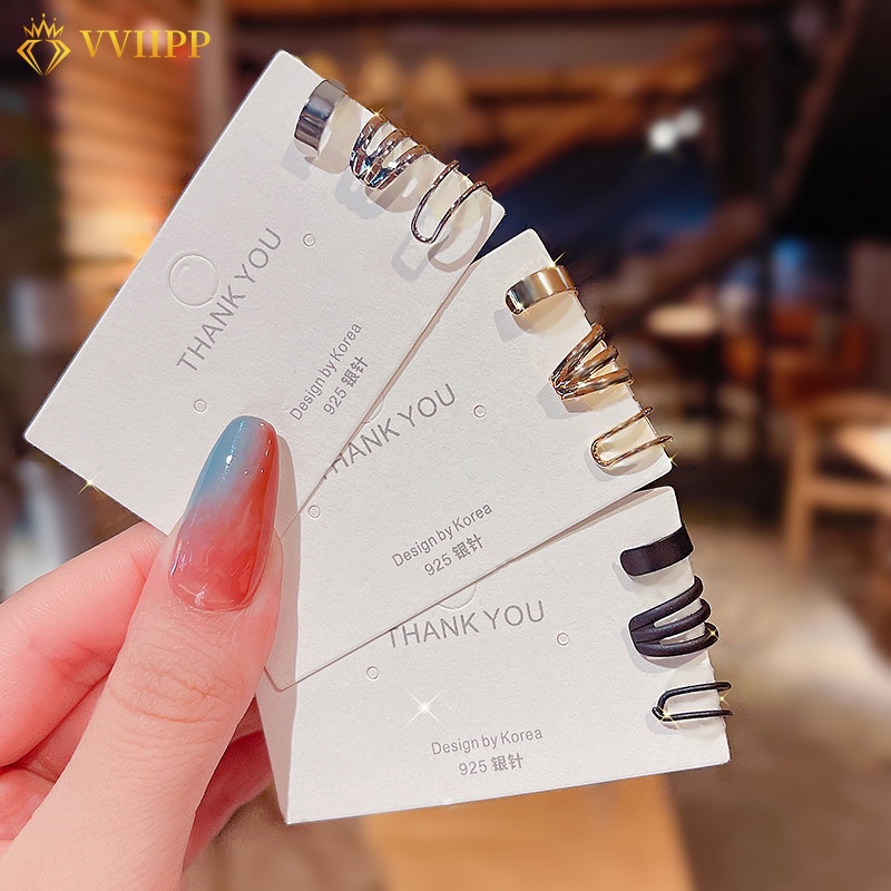 Set 3 Khuyên Tai Màu Vàng/Bạc/Đen Đơn Giản Cho Nữ