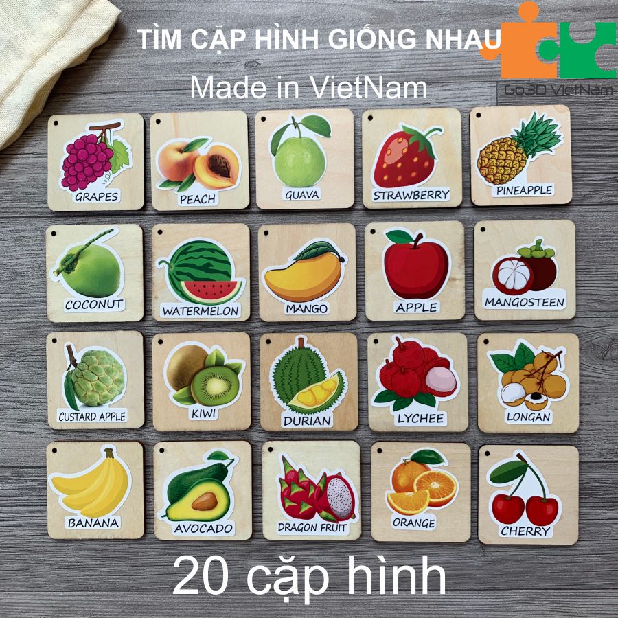 Tìm cặp giống nhau, tìm cặp đôi, memory game, matching game bằng gỗ-Các loại quả