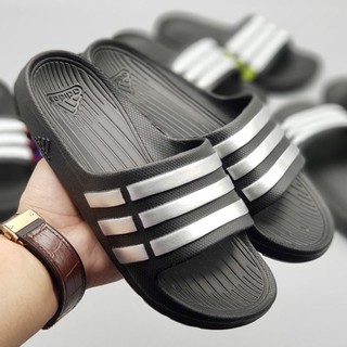 FREESHIP ĐƠN 50K_ Dép Nam Đúc Quai Ngang 3 Sọc - Đế Đen Sọc Bạc