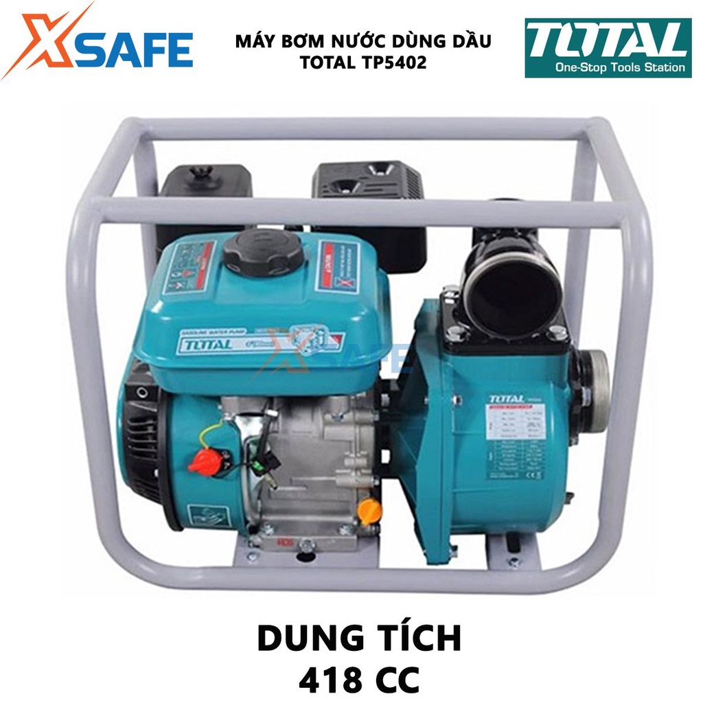 Máy bơm nước dùng dầu TOTAL TP5402 Máy bơm nước mini chạy dầu Dung tích xi lanh 418cc Đường kính ống hút và xả 100mm