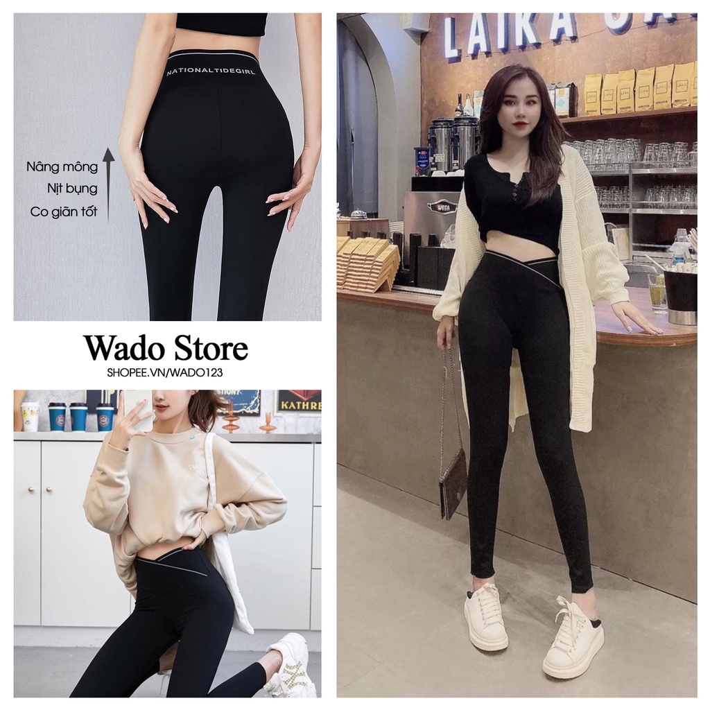 Quần Legging cạp chéo Wado chất cotton co giãn thoải mái, giúp nâng mông, nịt bụng