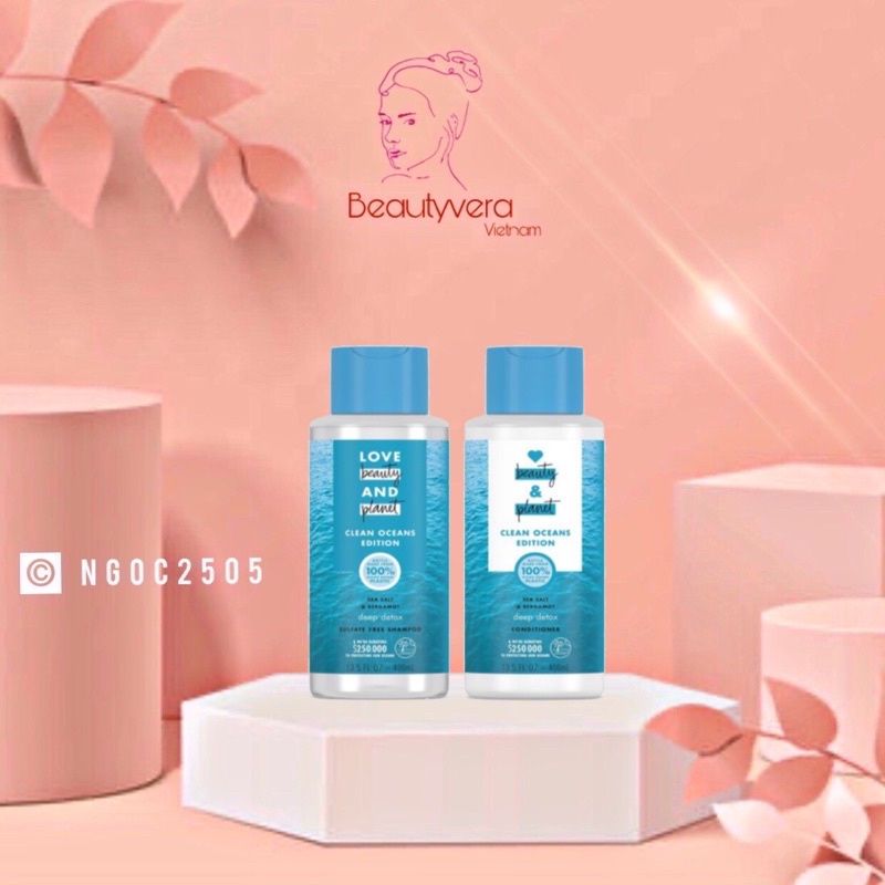 Combo dầu gội &amp; dầu xả muối biển detox tóc Love Beauty &amp; Planet 400ml/chai