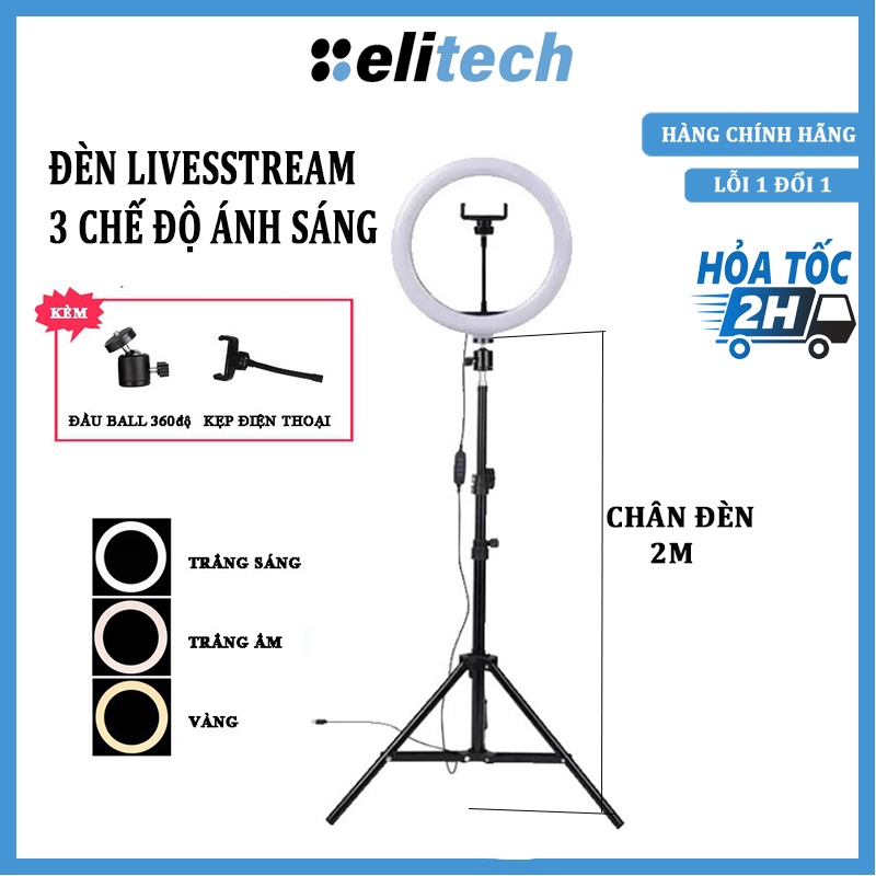 Bộ Đèn Livestream bán hàng, Chụp Ảnh, Trang Điểm Make Up, Phun Săm, ba màu ánh sáng- 45/34/30/26/16 cm