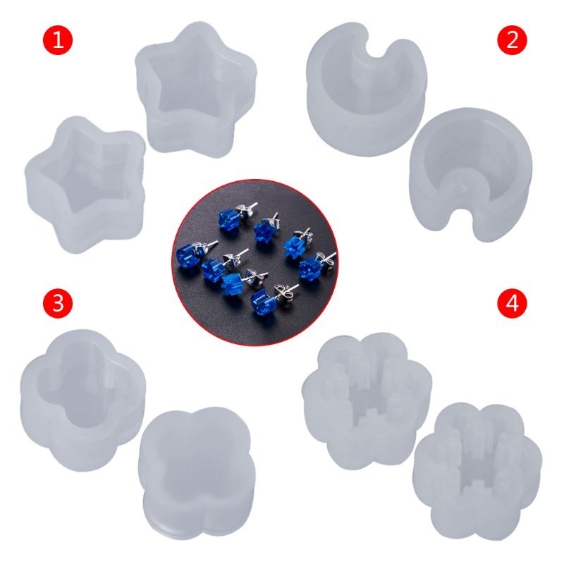Khuôn Silicone Làm Bông Tai Epoxy Hình Hoa / Trăng Sao DIY