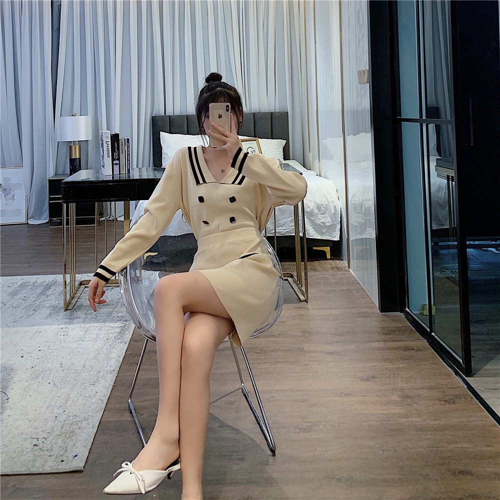 Set Đồ 2 Món Phối Áo Sweater Cổ Thủy Thủ Phong Cách Hàn Quốc Cá Tính | BigBuy360 - bigbuy360.vn