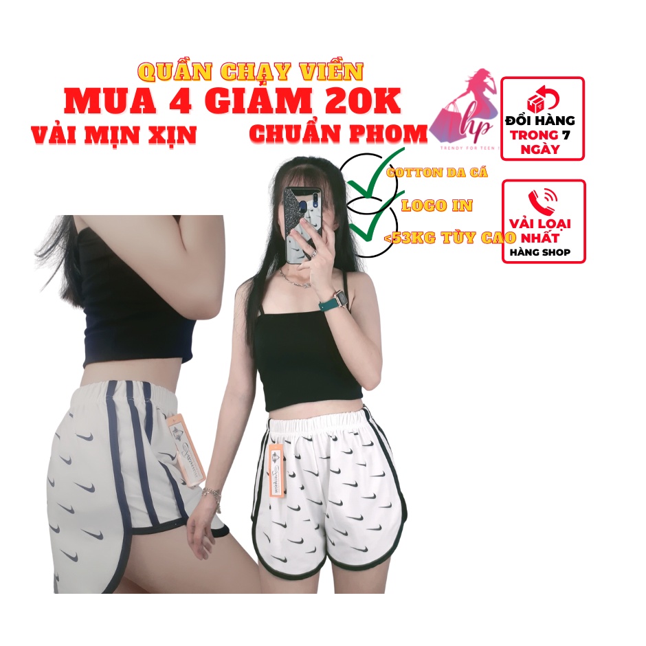 Quần đùi shorts ngắn nữ chạy viền thể thao in  thun cotton da cá trắng đen mẫu kiểu hàn quốc mặc nhà