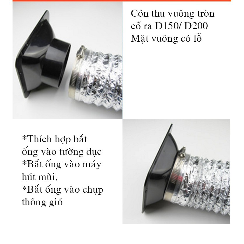 Đầu chuyển vuông tròn nối ống hút mùi, thông gió